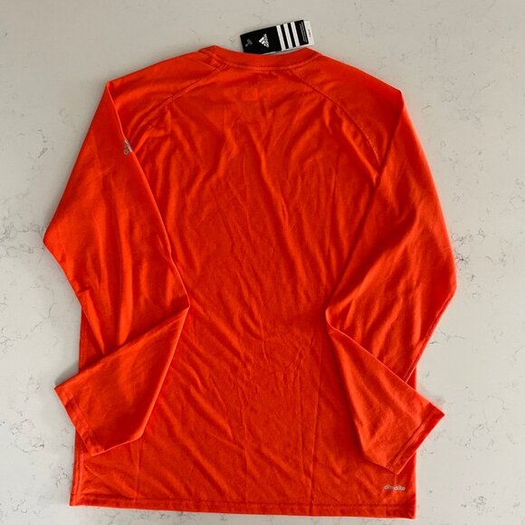 Adidas Ultimate Tee Activewear Crew Neck LS Polyester T Shirt Orange Sz L NWT - Picture 4 of 10
